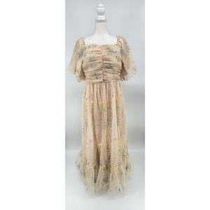 Ivy City Co Buttercup Tulle Dress Embroidered Blush Nude Maxi Women’s Size XL